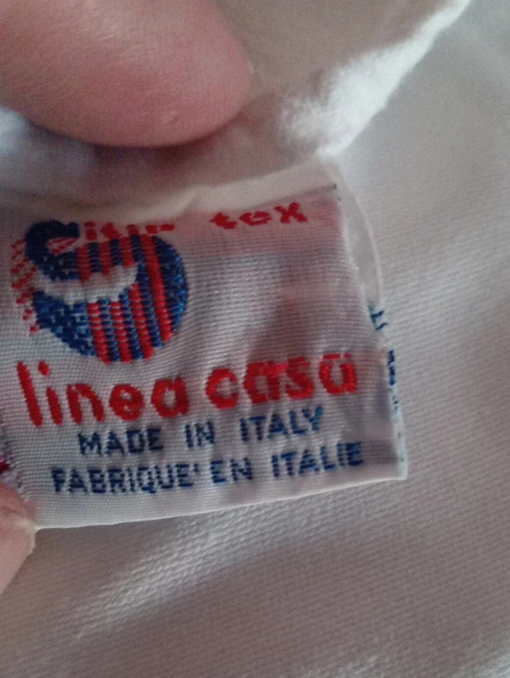Embroidered White Linen Cotton Italian Tablecloth Vintage with Blue Accent